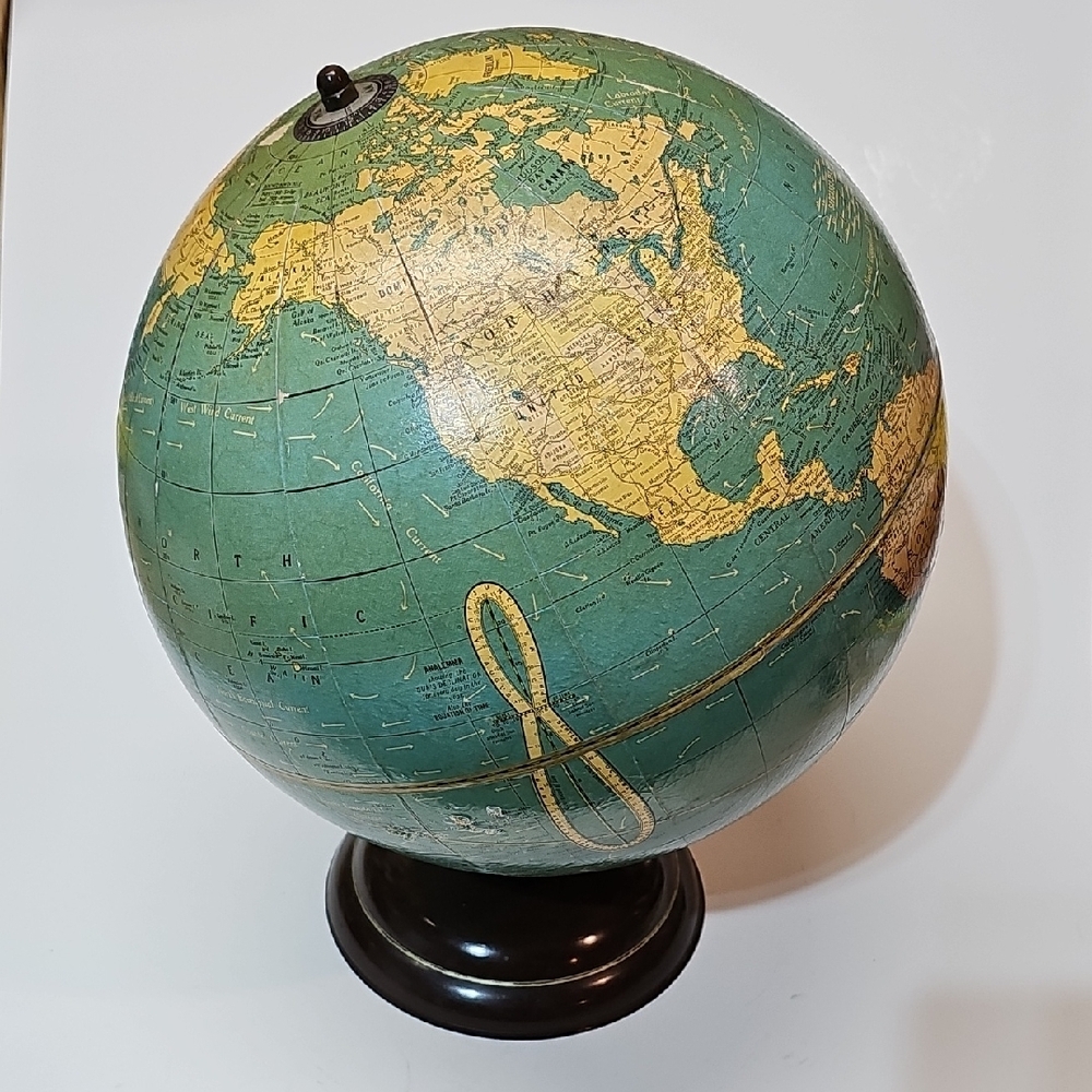 Vintage Mid Century Cram's Universal Terrestrial 10.5" Globe w/ Dark Brown Base